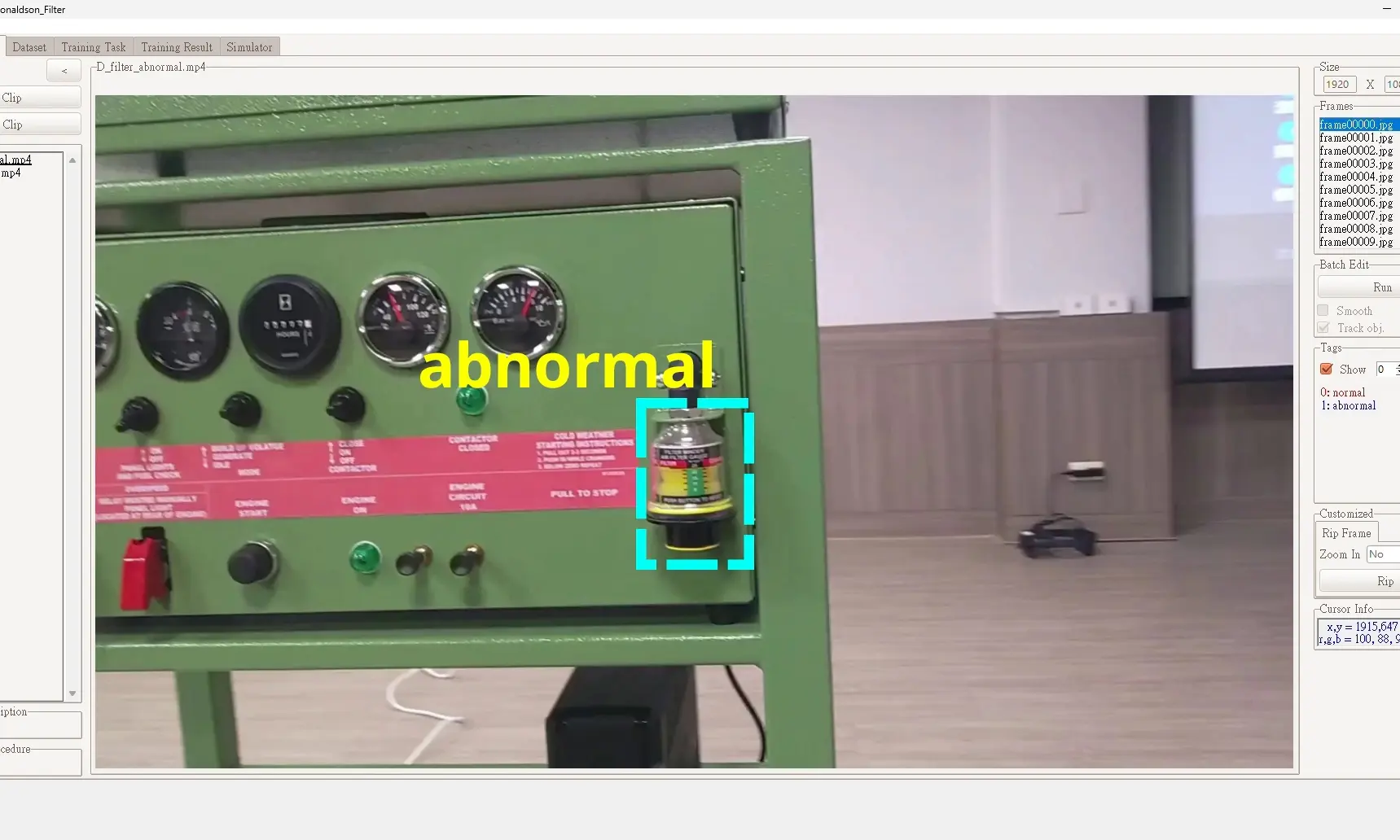 ADB AI vision model training interface automatically annotating abnormal points on a power supply vehicle